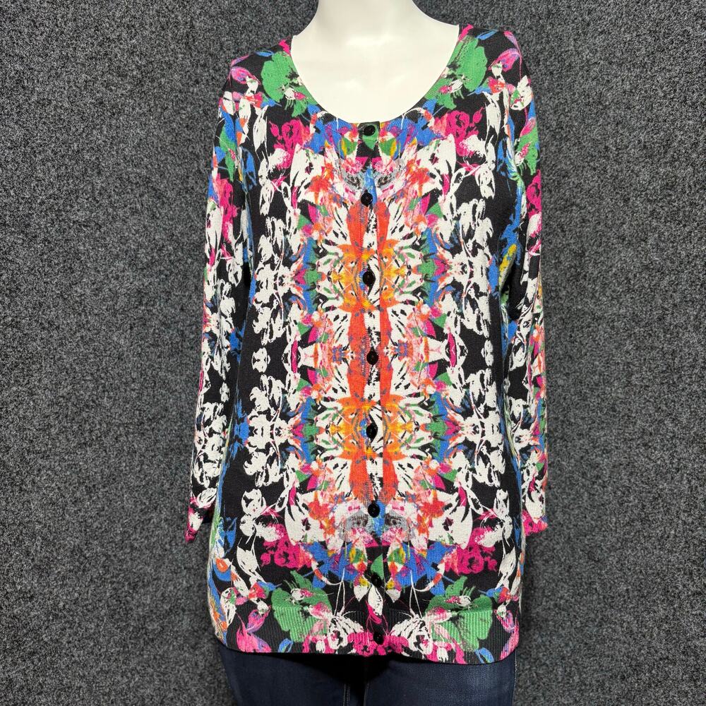 Joseph A Womens Cardigan Sweater Size XL Artsy Geometric Bold Bright‎ Statement